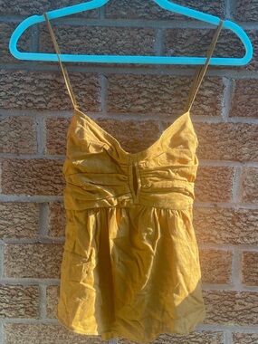 Banana Republic Maia Ruched Spaghetti Strap Babydoll Tank Top M NWT Brown Ochre